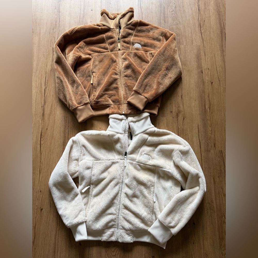 The North Face Brown and White Fleece Jackets